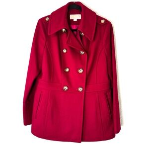 MICHAEL Michael Kors Double Breasted Red Wool Blend Peacoat Size Medium